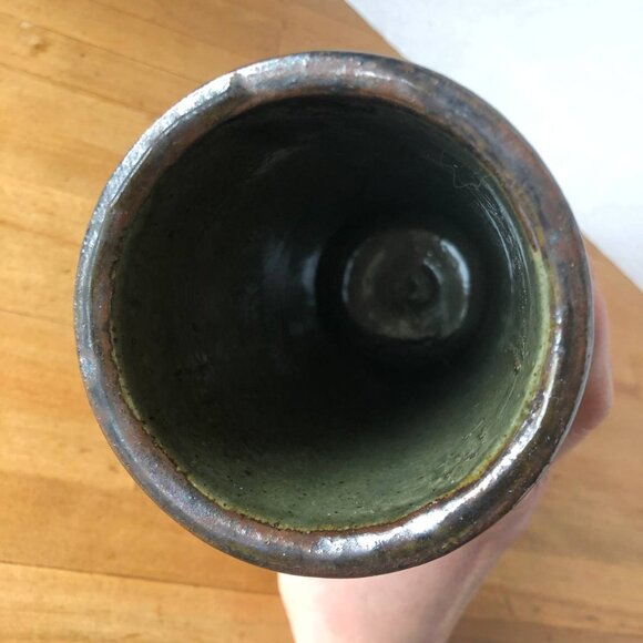 Vintage Japanese Otagiri Incised Vase by OMC Cylinder Pottery Olive Brown Colors - Picture 7 of 10